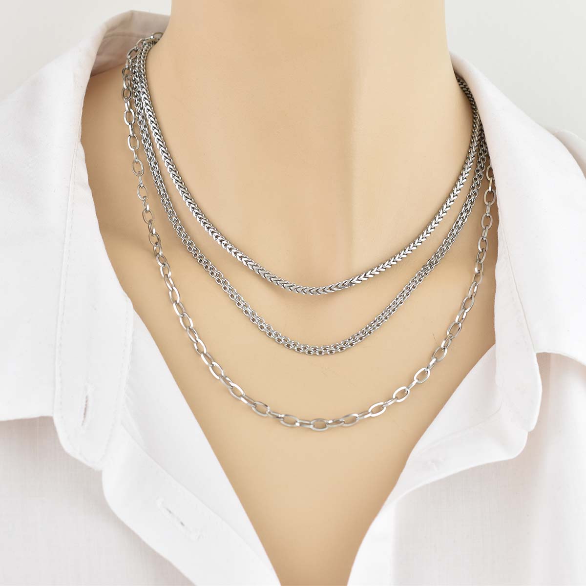 Micro Sterling Chain Silver 3MM Αλυσίδα λαιμού από ανοξείδωτο ατσάλι 316L